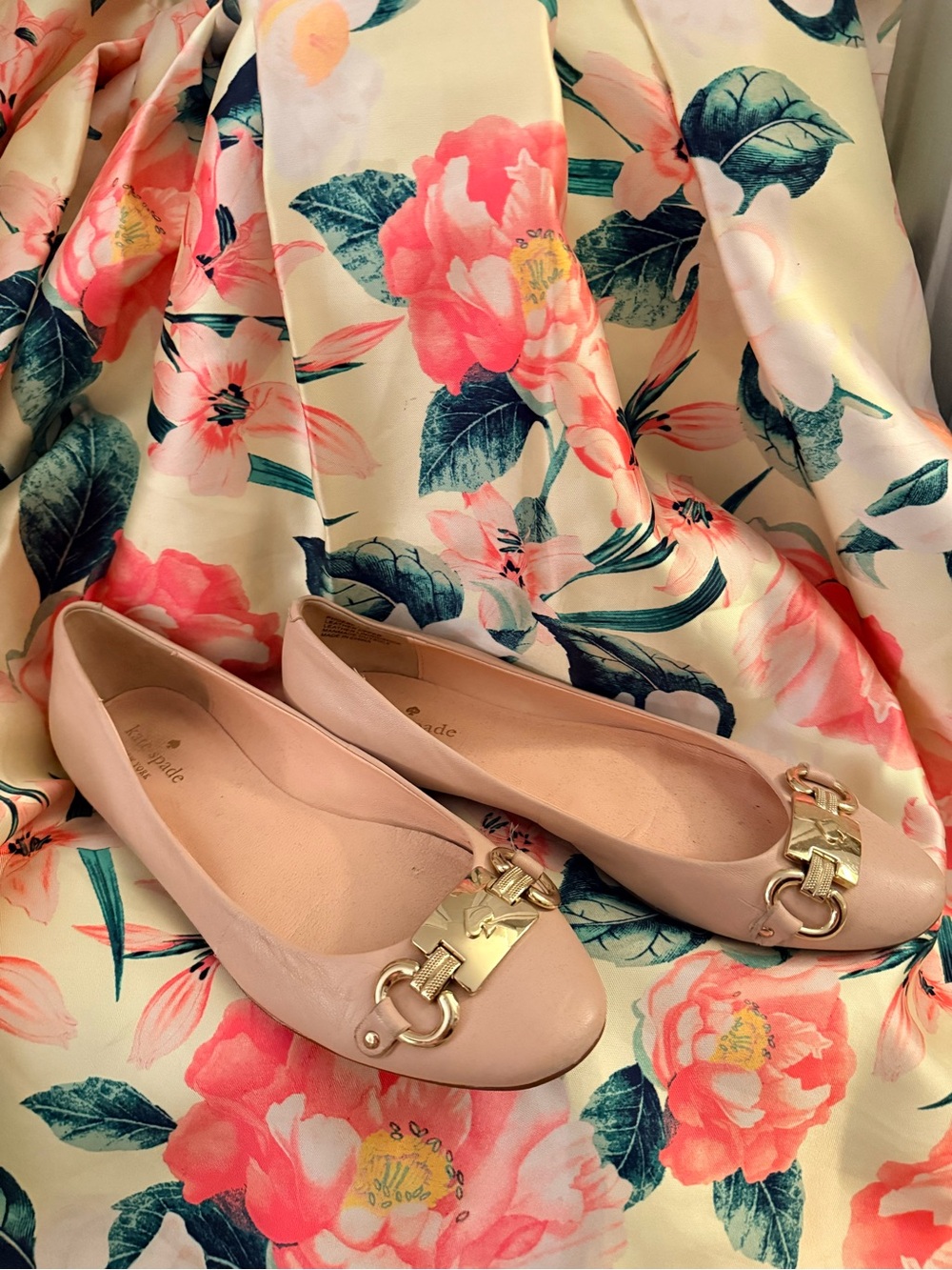 kate spade Blush Ballet Flats with Gold Hardware